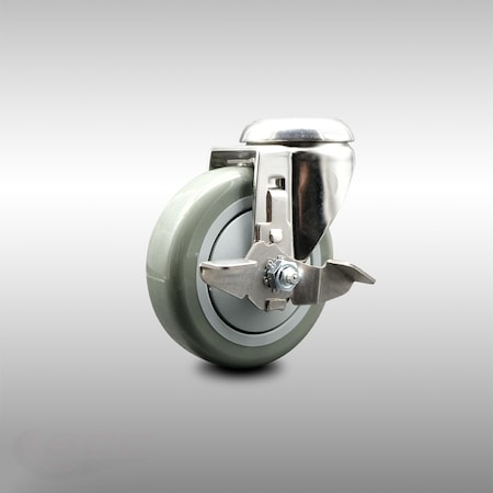 Service Caster 4 Inch 316SS Gray Polyurethane Wheel Swivel Bolt Hole Caster with Brake SCC SCC-SS316BH20S414-PPUB-TLB